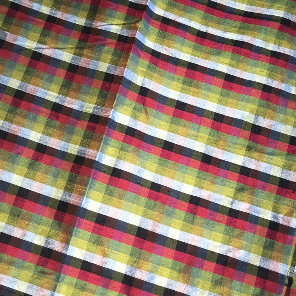 2 1/2 Yards Vintage Plaid Dupioni Silk